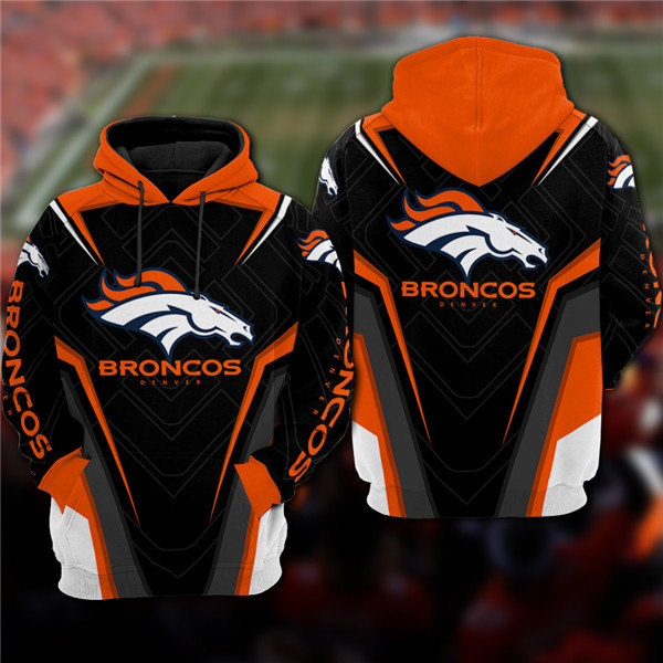 Men's Denver Broncos Black/Orange 3D All Over Print Pullover Hoodie